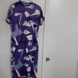 Abstract Purple and White Midi Dress
